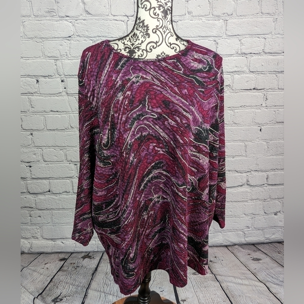 TanJay women's long sleeve stretch knit geometric print top plus size 3x b17
